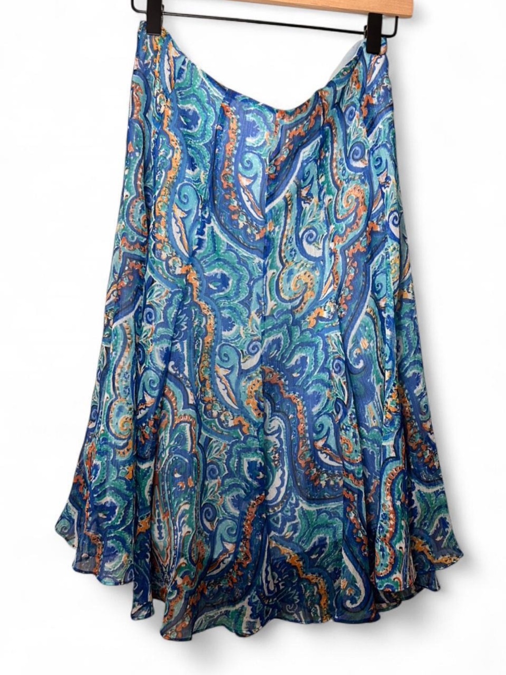 Lauren Ralph Lauren Blue Orange Paisley A-Line Midi Skirt Size 6 NWT - Picture 2 of 8